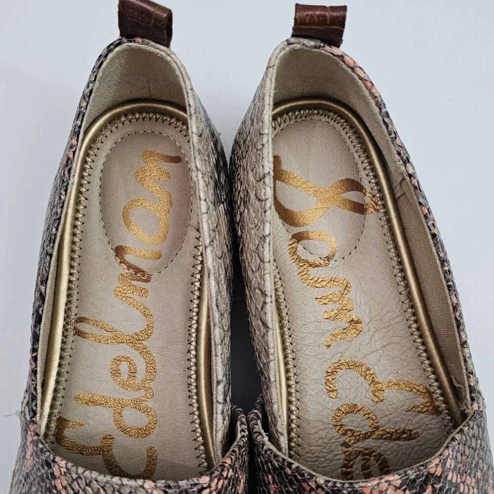 NEW Sam Edelman Khloe Espadrille Flat Womens 8 Peach Snake Print Leather Slip On